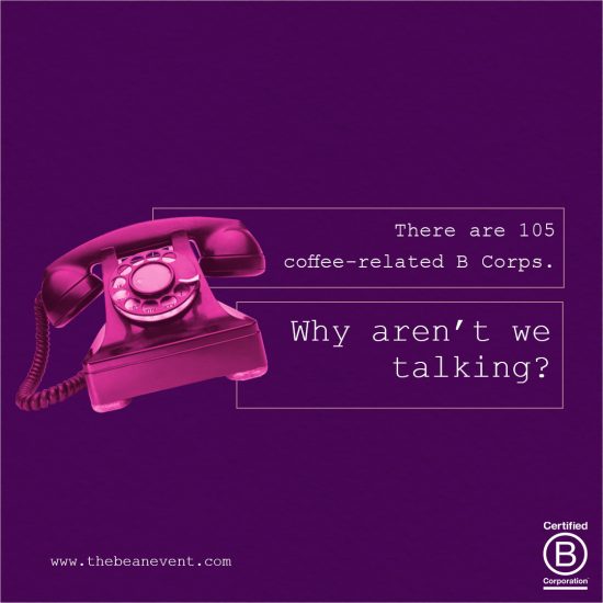A graphic of a 1950s telephone that says there are 105 b-corps. Why aren't we talking?
