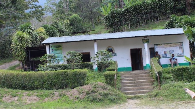 A house on a slanted slope.