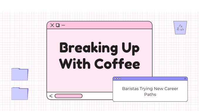 A computer screen with a folder that reads, "breaking up with coffee."