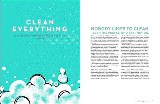 Clean Everything spread from the April + May 2022 anniversary issue of Barista Magazine.