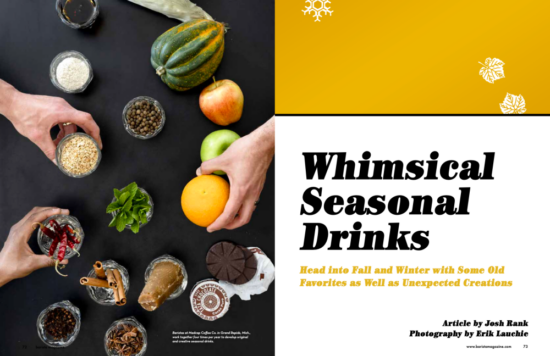 Whimsical Seasonal Drinks spread from the August + September 2022 issue of Barista Magazine.