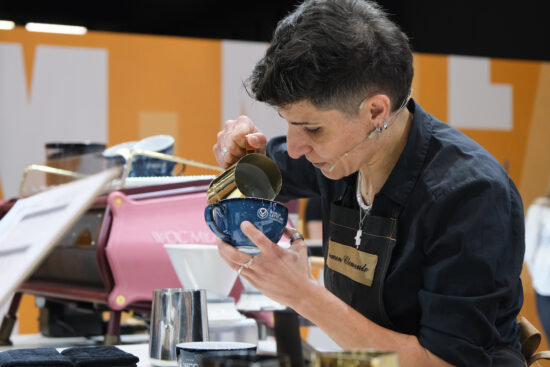 Carmen Clemente competes at the World Latte Art Championship.