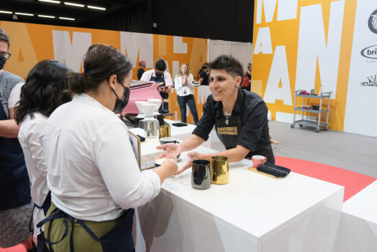 Carmen Clemente competing at the World Latte Art Championship.