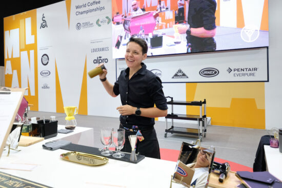 Agnieszka Rojewska prepares drinks at the World Coffee in Good Spirits championship.