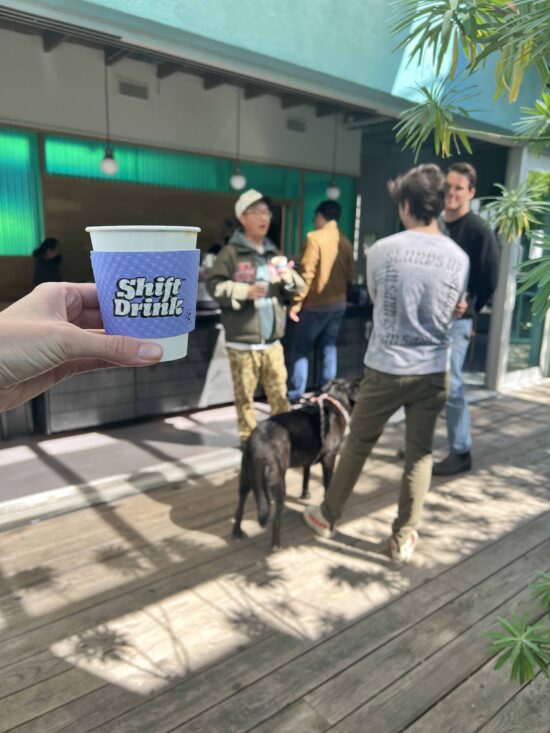 Customers waiting for Shift Drink coffees at a Counter Culture training center.