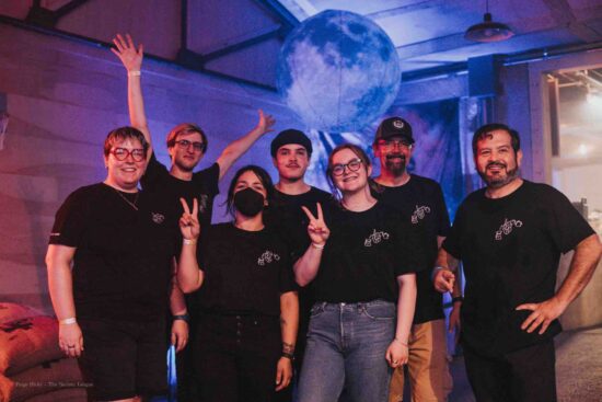 The author poses with the team of volunteers at the Barista League Kansas City.