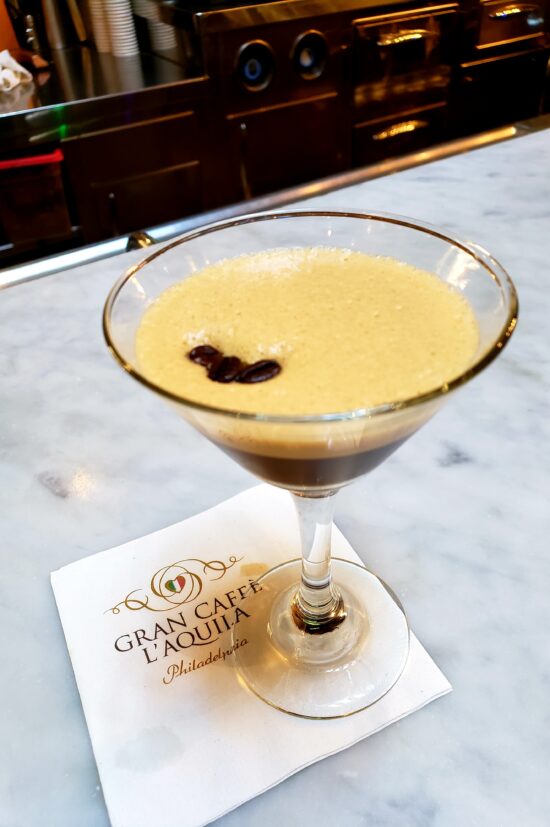 A shakerato served in a martini glass.