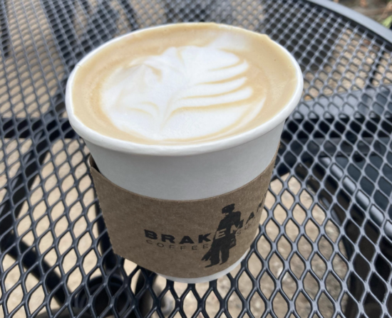 A Blueberry Truffle Latte on a table at Brakeman's Coffee and Supply in Charlotte, N.C.