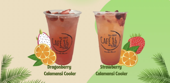 Two drinks featuring clamansi in to-go cups from Café 86.