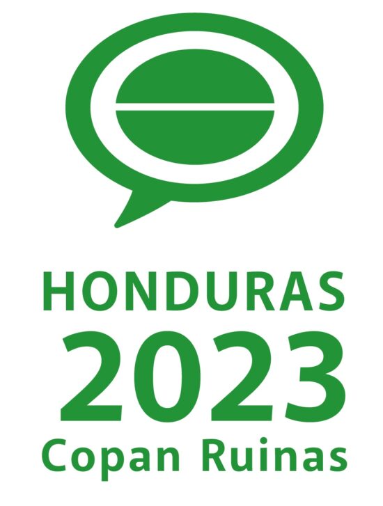 Ярко-зеленый логотип LTC Гондурас.  Логотип представляет собой диалоговый пузырь с минималистичным мультяшным кофейным зерном внутри.