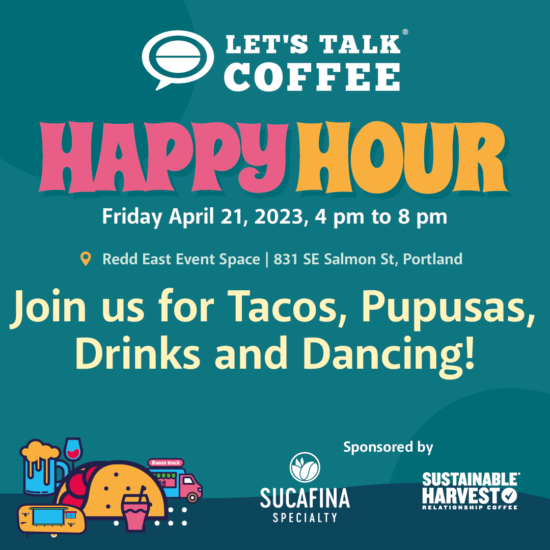 Let's talk coffee happy hour poster.