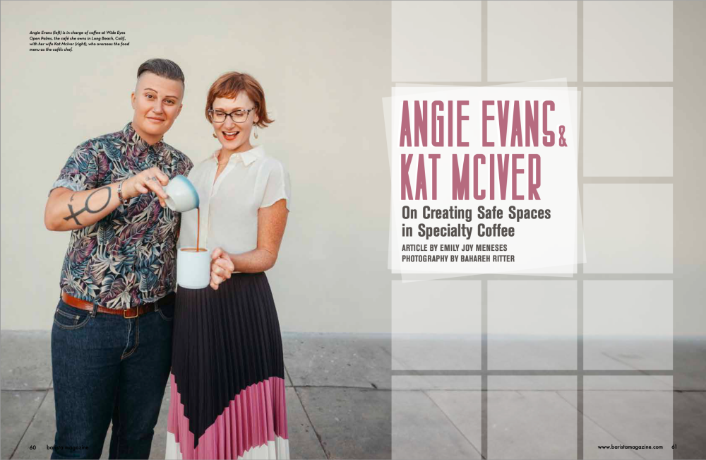 Two-page spread of the cover feature on Kat McIver and Angie Evans of the October + November 2023 issue.