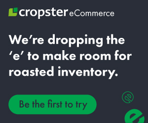Cropster banner ad. "We're dropping the e."
