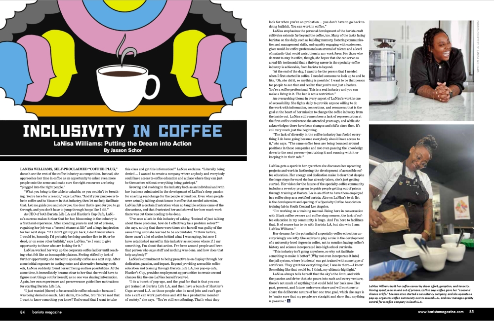 Inclusivity in Coffee with LaNisa Williams opening spread.