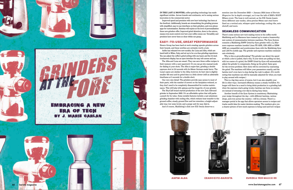 opening spread of Ginders at the Fore article with text on left page and images on right.