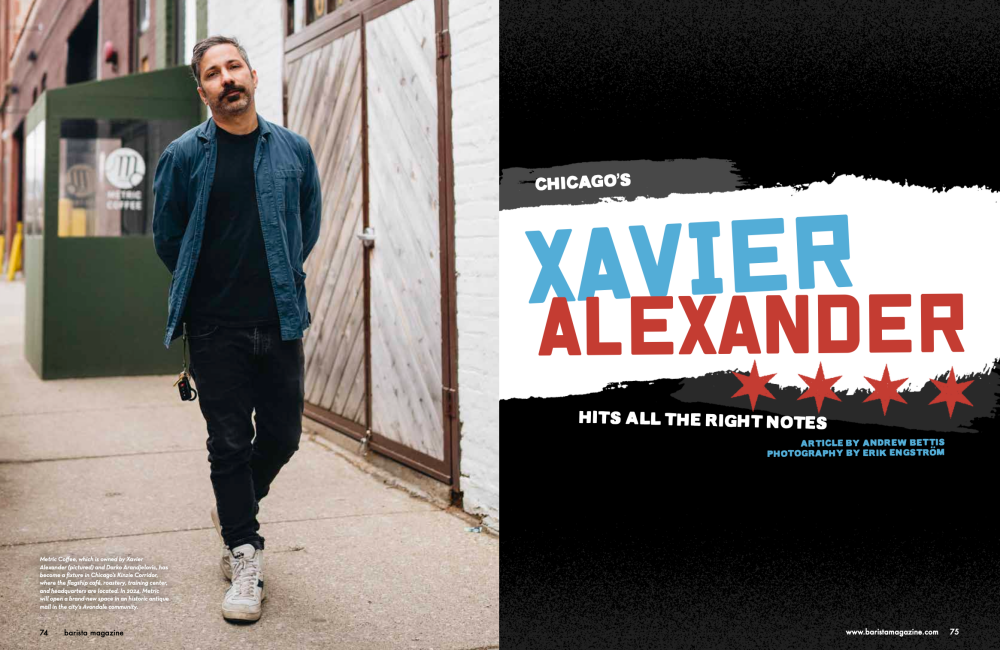 Opening spread of the cover feature on Xavier Alexander in the April + May 2024 issue.