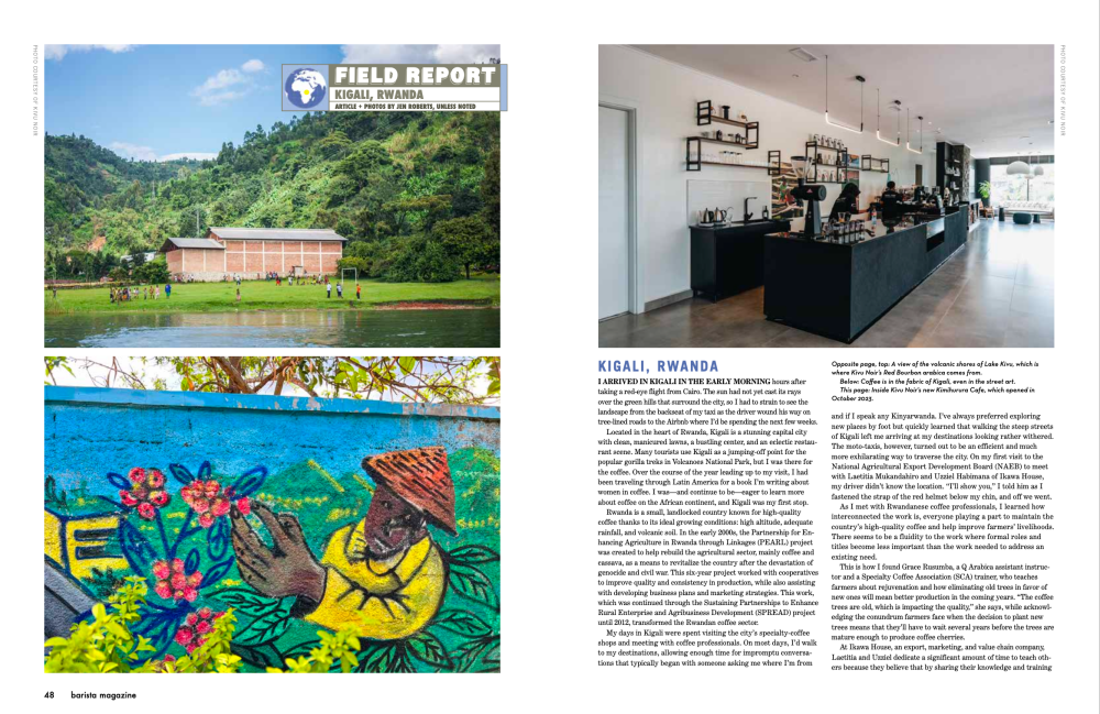 Opening spread of the Field Report:Kigali in the April + May 2024 issue.
