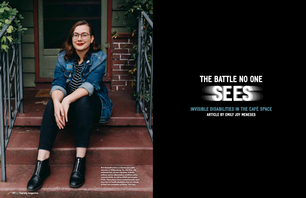 Opening spread of Disabilities No One Sees in the 19th anniversary issue of Barista Magazine.