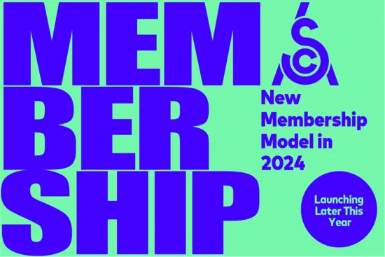 Image in green and blue with SCA logo reads: "MEMBERSHIP. New membership model in 2024. Launching later this year."