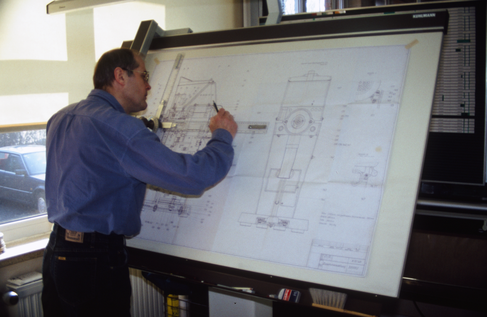 Designer Ingo Fabian sketches designs for a new grinder.