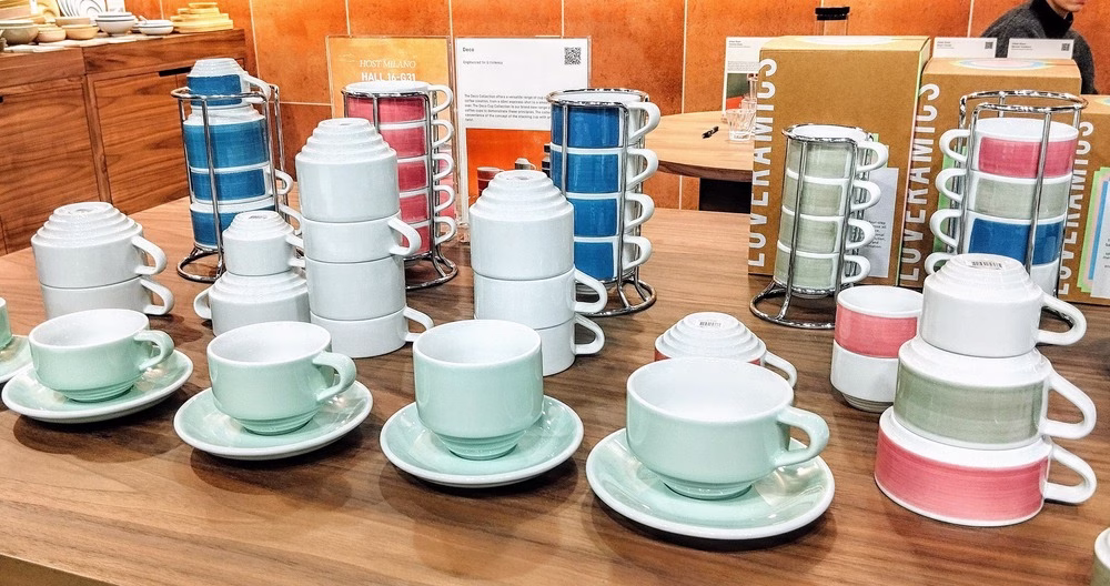 The Loveramics Deco Cup line, as shown at the Host Milano 2025 food service trade show.